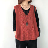 Knitted Vest Spring And Summer Hollow Sleeveless Thin Loose Size V Laguard Shoulder Retro Horse Tide Outside HZ0108