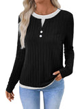 Mid-Winter 2025 New Lady Fake Two Round Collar Button Cover Long-Sleeved T-Shirt HZ0108