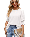 2025 Summer New Lady Loose Large Size Round Neck Solid Color To Take The Top HZ0108