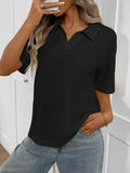 Tiktok New 2026 Lady Collar Solid Color Knitting Jersey Loose Short-Sleeved T-Shirt HZ0108