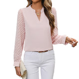 Autumn Fashion New Lady Splicing Chiffon Long-Sleeved Solid Color Shirt HZ0108