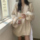 Soft Glutinous Gentle Wind V-Neck Loose-Fitting Cover Solid Color Jasmine Sweater Autumn And Winter Women Wear Knitted Shirt Tops Women HZ0108