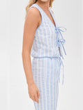 2025 New Summer Women's Sleeveless Bow Striped Trousers Two Sets HZ0108