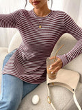 Tiktok's New Round-Neck Open Fork Long-Sleeved Casual Lady's Shirt T-Shirt HZ0108