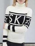High-Necked Letter-Collage-Colored Sweater With Knitted Long-Sleeved Coat On The Head Hot Women's Clothing HZ0108