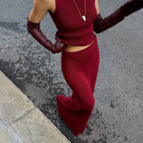 French Sleeveless High-Collar Cotton Wool Knitted Women's Spring Dress Temperament Gentle Low-Waisted Skirt Suit HZ0108