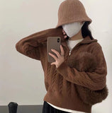 Over-Collar Design Jersey Knitted Jersey Autumn And Winter Women's Long-Sleeved Solid Color Temperament Loose Tops Women's Coat HZ0108
