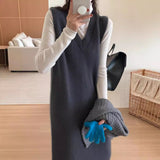 French Autumn And Winter Women's High-End Sweater Coat Women's Vest Vest Skirt Loose Long Knitwear Dress HZ0108