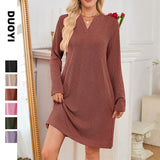 Autumn/Winter 2025 New Lady V-Neck Long Sleeves Loose Dress HZ0108