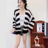 2025 Color New Korean Version Of The Mahai Hair Anti-Sleeve Loose Striped Knitted Shirt Women's Top Coat HZ0108