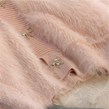 Autumn 2025 Thicken Women's Loose V-Neck Design Sweater Velvet Sweater Jacket Knitted Open Shirt HZ0108