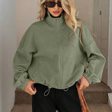 Autumn/Winter 2025 High-Collar Zipper Under The Swing Rope Pocket Lady Loose Baseball Jacket HZ0108