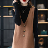 2025 Spring And Autumn V-Neck Dress Women's Vest Vest Knitted Long Sweater Bottom Sweater Skirt Sleeveless HZ0108