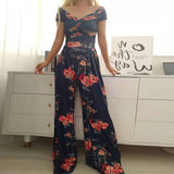 2025 New Commuting Women's Single-Word Shoulder-Print Trousers Sexy High-Waisted Jumpsuit HZ0108