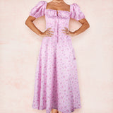 2025 Summer New Women's Collar Bubble Sleeve With Commute Sexy Floral Dress HZ0108