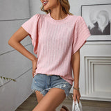 2025 Summer New Lady Collar Double Lotus Leaf Side Short-Sleeved T-Shirt HZ0108