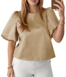 2026 New Elegant Lady Round Collared Fascling Bubble Sleeve Doll Shirt HZ0108