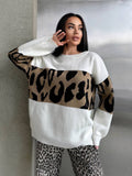 New Retro Sweater Leopard Print Fashion Trend Loose Round Collar Lazy Wind Early Autumn Coat Women Wear HZ0108
