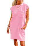 2025 Tiktok Leisure Sports Round Collar Pocket Short-Sleeved Loose Dress HZ0108