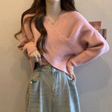 Irregular Cross V Collar Collar Sweater Women In Autumn And Winter With Loose Lazy Short Knitted Top Design Sense HZ0108