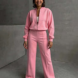 Women's 2025 Spring Sets Casual Pure Color Loose Temperament With Temperamental Solid Color With T-Swear Sports Set HZ0108