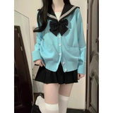 JK Uniforms Fall College Outside The Wind Loose Solid Sweater Knitted Cardigan Thin Coat Women's Top HZ0108