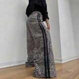 Loose Leopard-Print Trousers Women's Autumn And Winter Design Retro Print Striped Trousers HZ0108