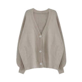 2025 Korean Version Of Large-Size Soft-Creinible Black Sweater Knitted Loose Cardigan Women's Spring And Autumn Solid Color Long-Sleeved Coat HZ0108