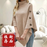 High-Necked Shawl Cloak Direct Sale Autumn And Winter New Solid Color Open Fork Knit Sweater Jacket Woman HZ0108