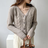 Korean Vintage Vintage V-Neck Single-Row Knitted Cardigan Women's Lazy Casual Casual Sleeve Sweater Coat HZ0108