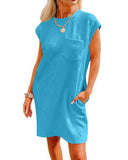 2025 Tiktok Leisure Sports Round Collar Pocket Short-Sleeved Loose Dress HZ0108