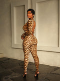 Autumn 2025 New Women's Sexy Hot Girl Tights Hips Long-Sleeved Leopard Print Jumpsuits HZ0108