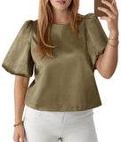 2026 New Elegant Lady Round Collared Fascling Bubble Sleeve Doll Shirt HZ0108