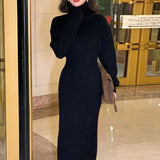The Long-Necked Sweater Dress With A Long Coat Over The Knee Temperament Small Fragrant Style In The Bottom Of The Knitted Dress Women's Autumn And Winter HZ0108