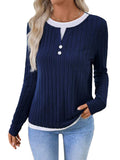 Mid-Winter 2025 New Lady Fake Two Round Collar Button Cover Long-Sleeved T-Shirt HZ0108