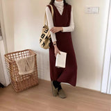 French Autumn And Winter Women's High-End Sweater Coat Women's Vest Vest Skirt Loose Long Knitwear Dress HZ0108
