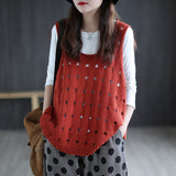 2025 Spring And Summer New Large-Size Hollow Knitted Horse Jacket Vest Lady Loose Wearing Casual Sleeveless Vest Shoulders HZ0108