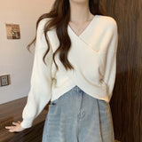 Irregular Cross V Collar Collar Sweater Women In Autumn And Winter With Loose Lazy Short Knitted Top Design Sense HZ0108