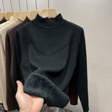 Autumn And Winter New Half-High Collar Bottom Shirt Women With Velvet Thick Sweater Women's One Knitted Shirt HZ0108
