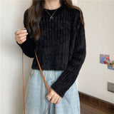 Sweet And Gentle Soft Water Velvet Sweater Women's Spring And Autumn 2025 New Round-Neck Long-Sleeved Short-Sleeved Knitted Shirt HZ0108