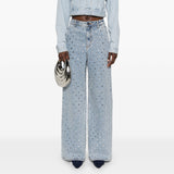 2025 New Design Hot Diamond High-Rise Jeans Women Spring New High Street Broad-Legged Trousers Women HZ0108