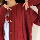 Peach Heart Buckle Soft Knitted Cardigan Women 2025 New Spring And Autumn And Winter Loose Outer Sweater Coat Gentle Wind Top HZ0108