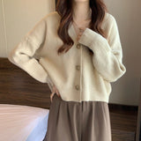 Korean Gentle Wind Solid Color Simple Jump Sweater Women's Coat Spring And Autumn New Slim Slim Short Knitted Open Shirt HZ0108