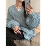 Soft Glutinous Gentle Wind V-Neck Loose-Fitting Cover Solid Color Jasmine Sweater Autumn And Winter Women Wear Knitted Shirt Tops Women HZ0108