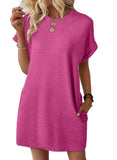 2025 Summer New Loose Round Collar Pocket Solid Color Short-Sleeved Dress Woman HZ0108