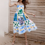 Women's Clothing 2025 Spring New Sexy Big Swing Dress Graffiti Print Sleeveless Sling Dress HZ0108