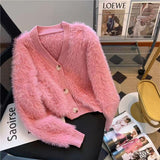 2025 Fashion Imitation Velvet Jacket Short Ocean Soft Porridge Knitted Knitted Shirt Thin Autumn Sweater HZ0108