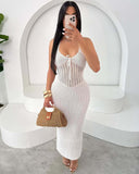 25 Early Summer Explosion Dress Fashion Hanging Neck Low Breast Tie Knitted Sexy Women's Clothing HZ0108