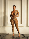 Autumn 2025 New Women's Sexy Hot Girl Tights Hips Long-Sleeved Leopard Print Jumpsuits HZ0108