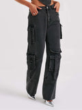 Low-Rise Three-Dimensional Pocket Spliced Jeans Women Autumn 2025 New Loose Falling Lanky Trousers HZ0108